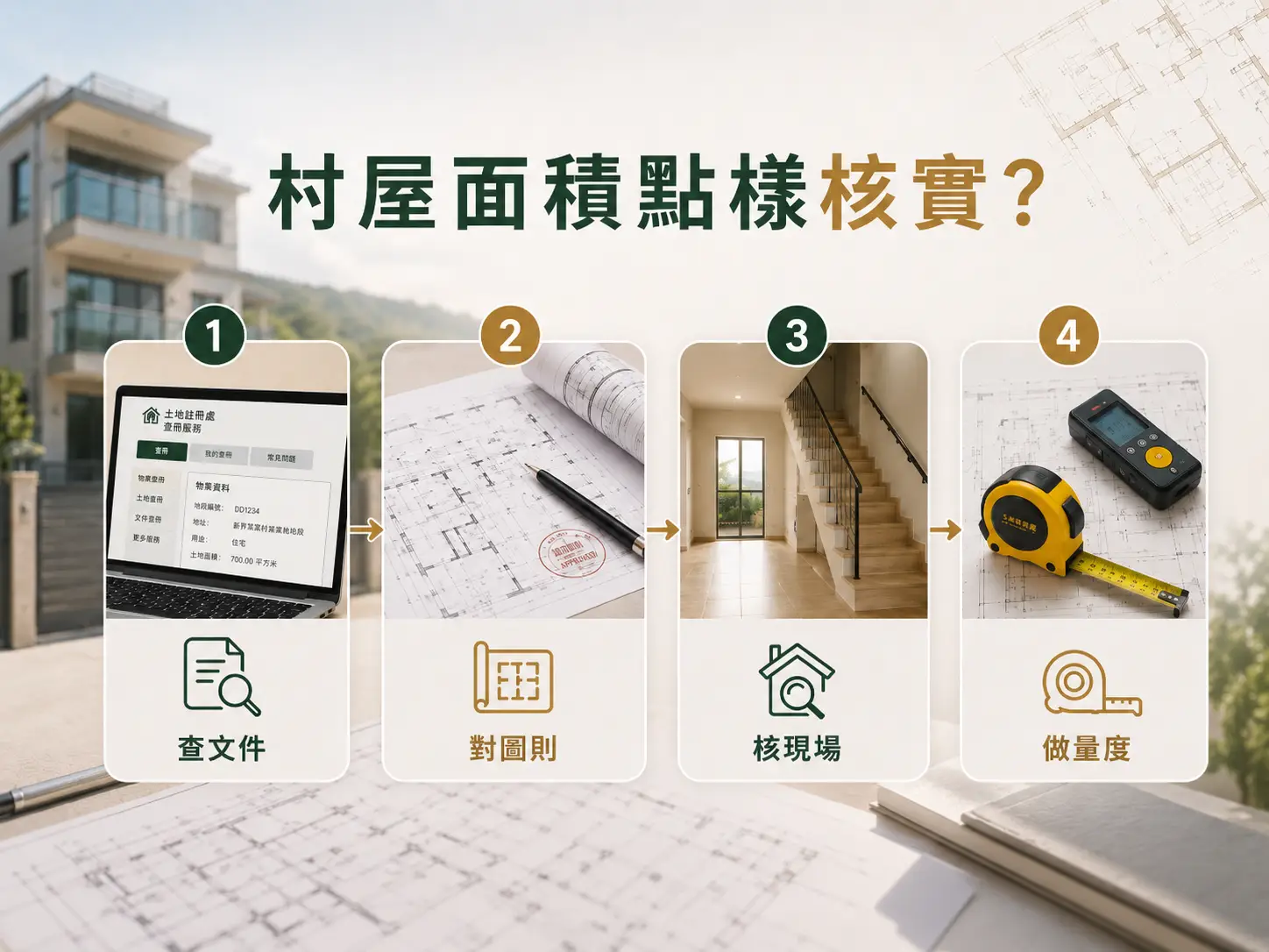 查核香港村屋面積的文件、實地量度及專業核實步驟